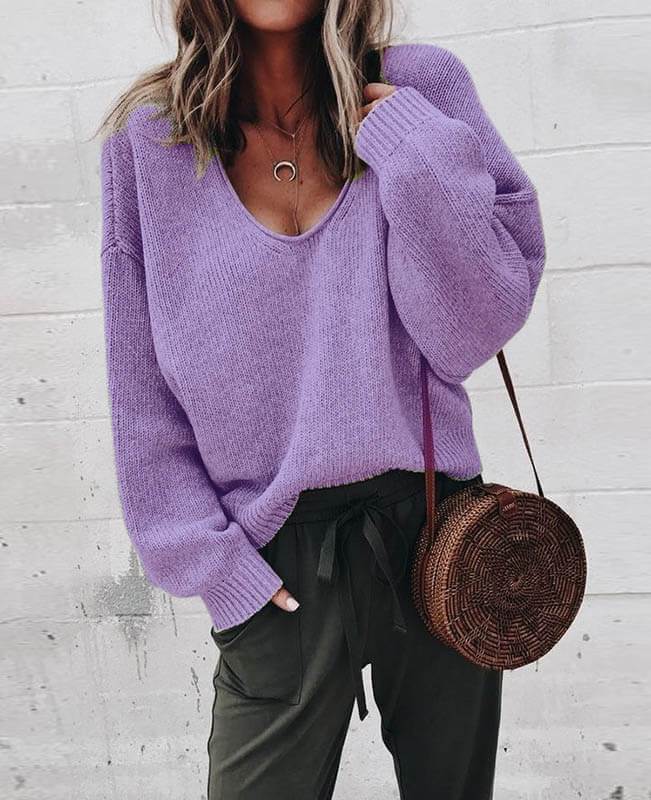 Knit Simple V Neck Sweater