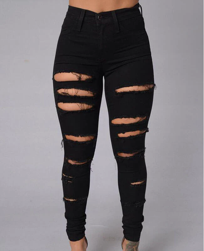 Pencil Pants Ripped Skinny Jeans-1