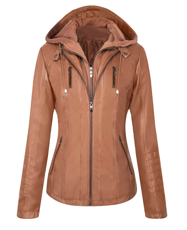 Removable Hooded Faux Leather Jacket