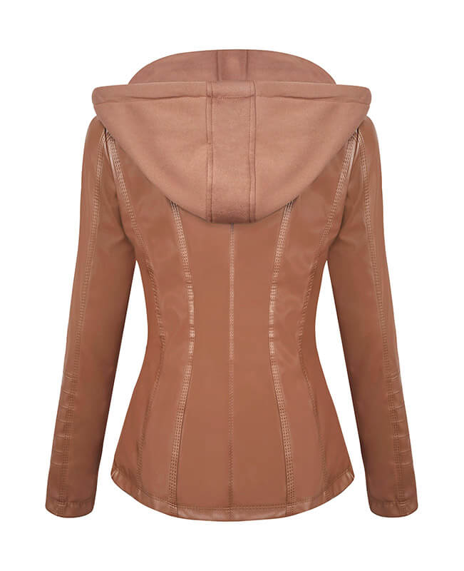 Removable Hooded Faux Leather Jacket