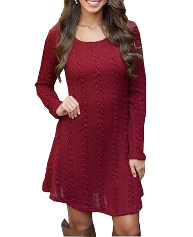 Round Neck Cable Knitted Dress