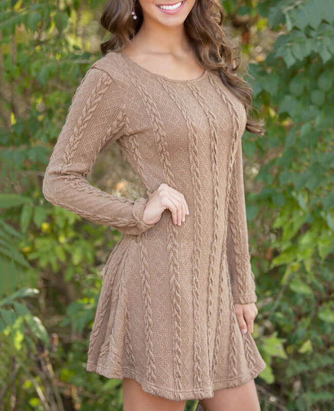 Round Neck Cable Knitted Dress