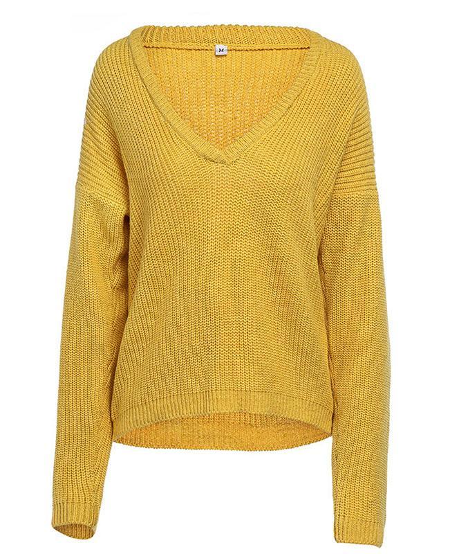 Solid Color Deep V Neck Sweater