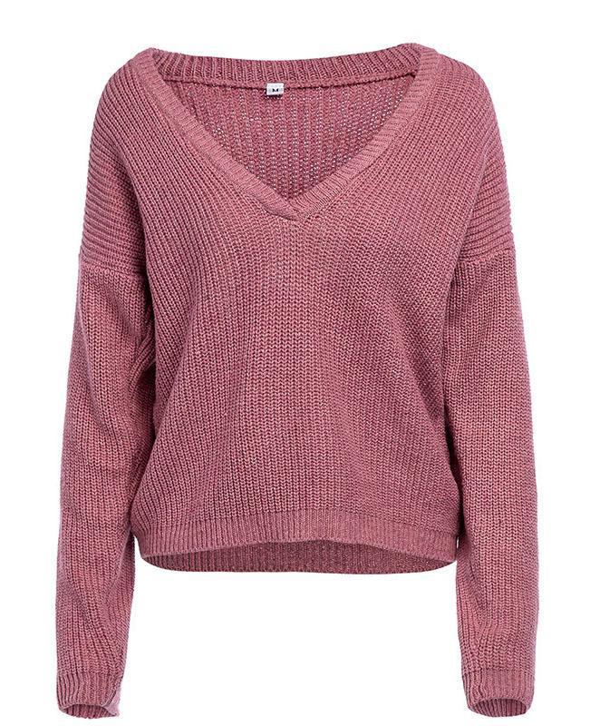 Solid Color Deep V Neck Sweater