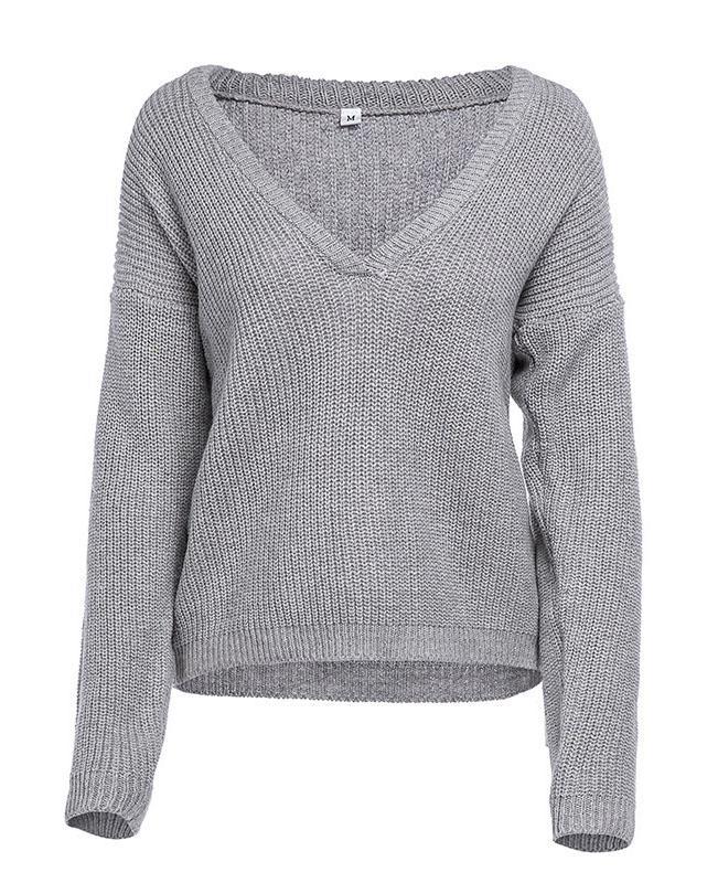 Solid Color Deep V Neck Sweater