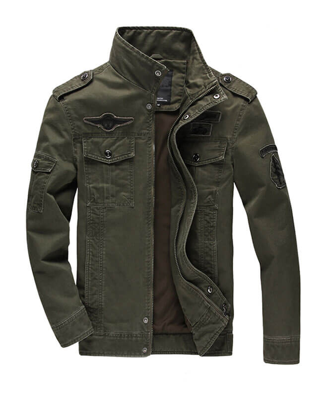 Stand Collar Washed Cotton Army Jacket