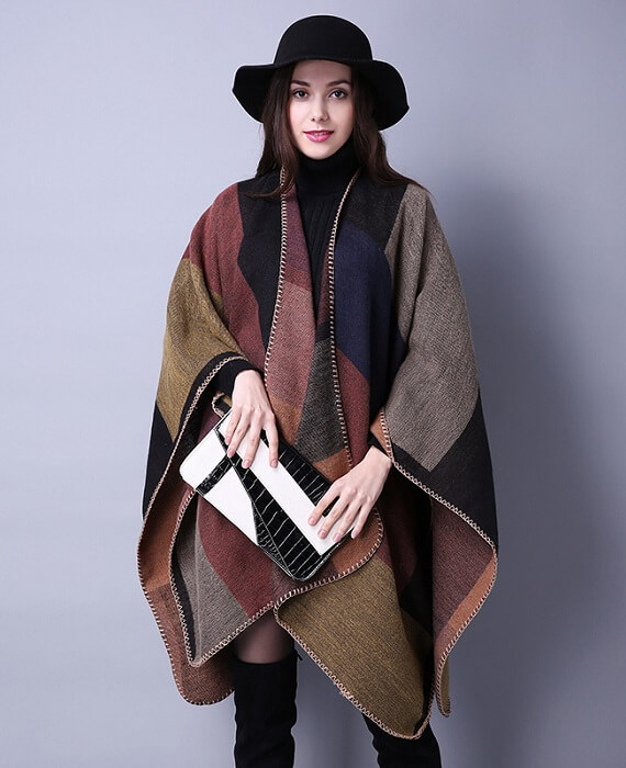 Womens Plaid Shawl Wrap Warm Cardigan 4