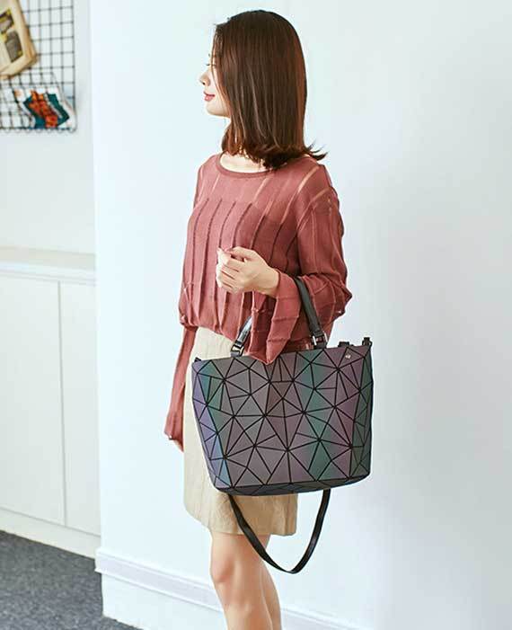 Geometric Holographic Luminous Messenger Bag