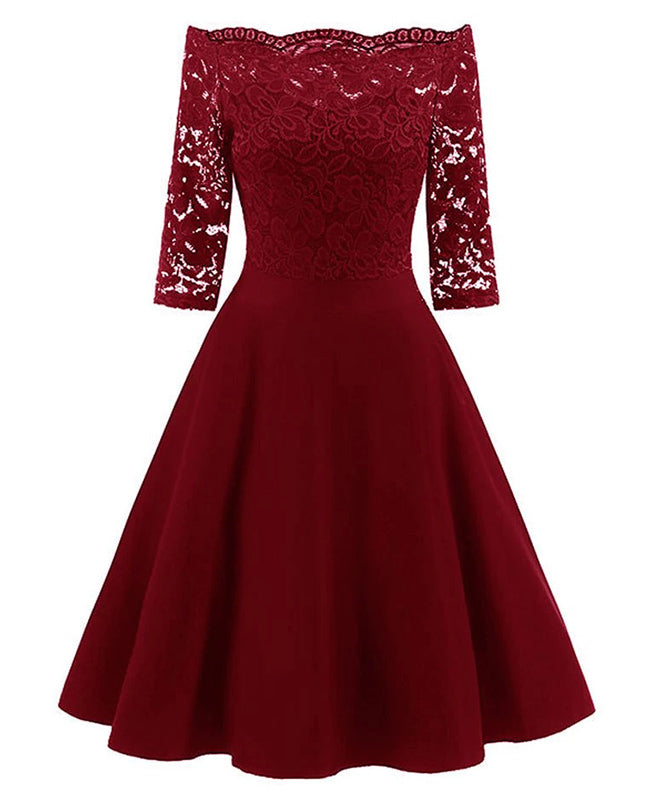 Off the Shoulder Lace Dress-4