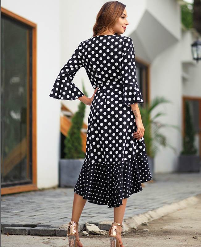 A-Line Asymmetric Polka Dot Dress