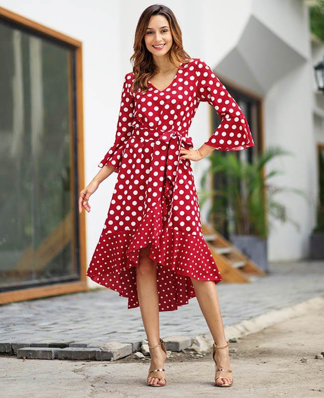 A-Line Asymmetric Polka Dot Dress