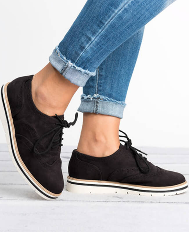 Ankle Flat Suede Lace Up Shoes