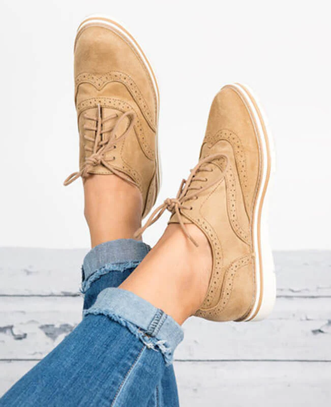 Ankle Flat Suede Lace Up Shoes