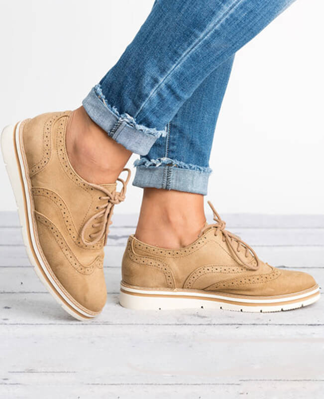 Ankle Flat Suede Lace Up Shoes