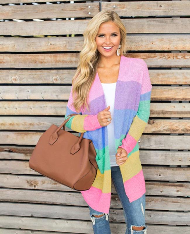 Colorful Striped Sweater Cardigan
