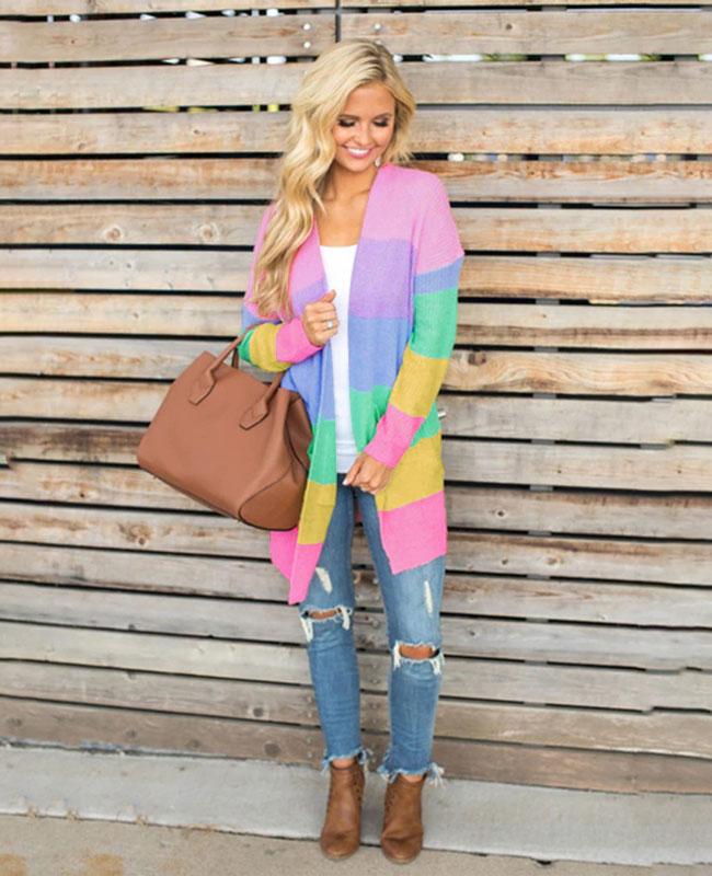Rainbow Color Oversized Knitted Sweater