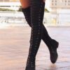 Over the Knee Low heeled Lace Up Boots
