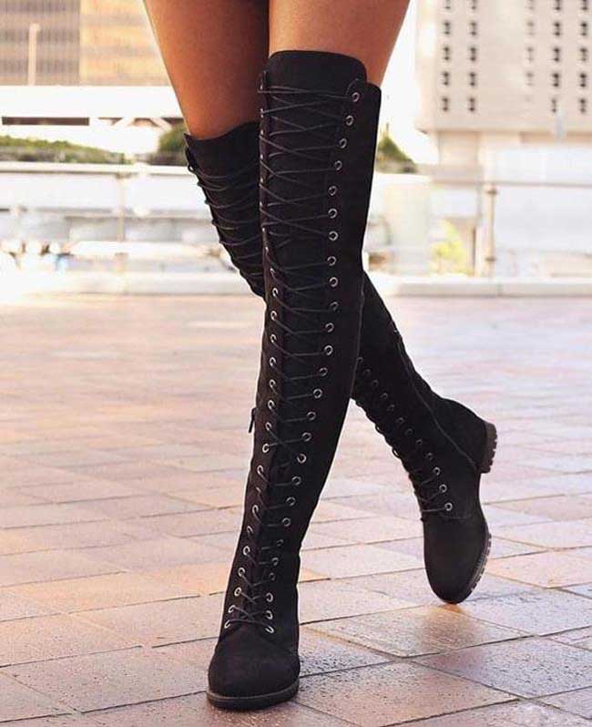 Over the Knee Low heeled Lace Up Boots