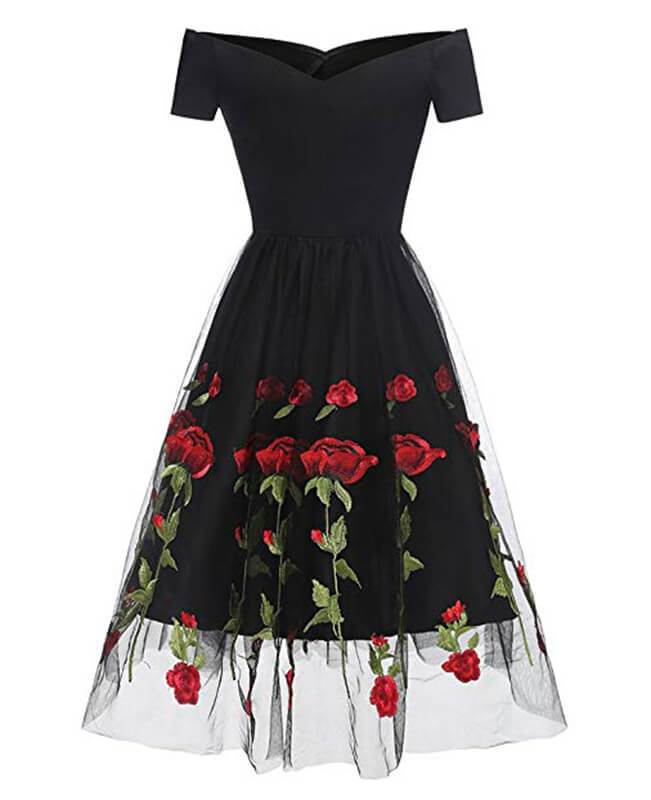 Vintage Style Mesh Rose Floral Dresses