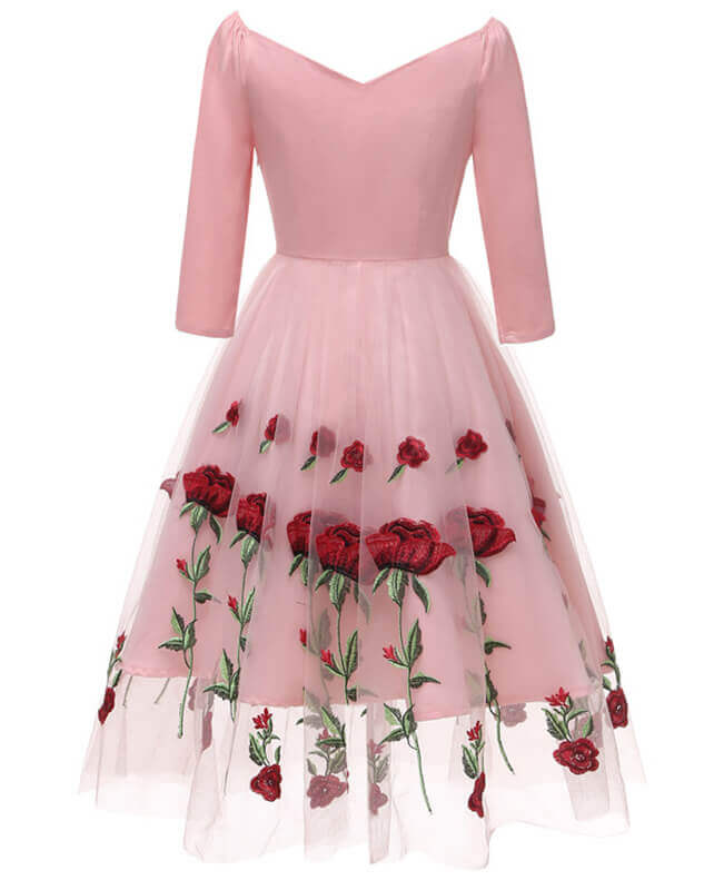 Vintage Style Mesh Rose Floral Dresses
