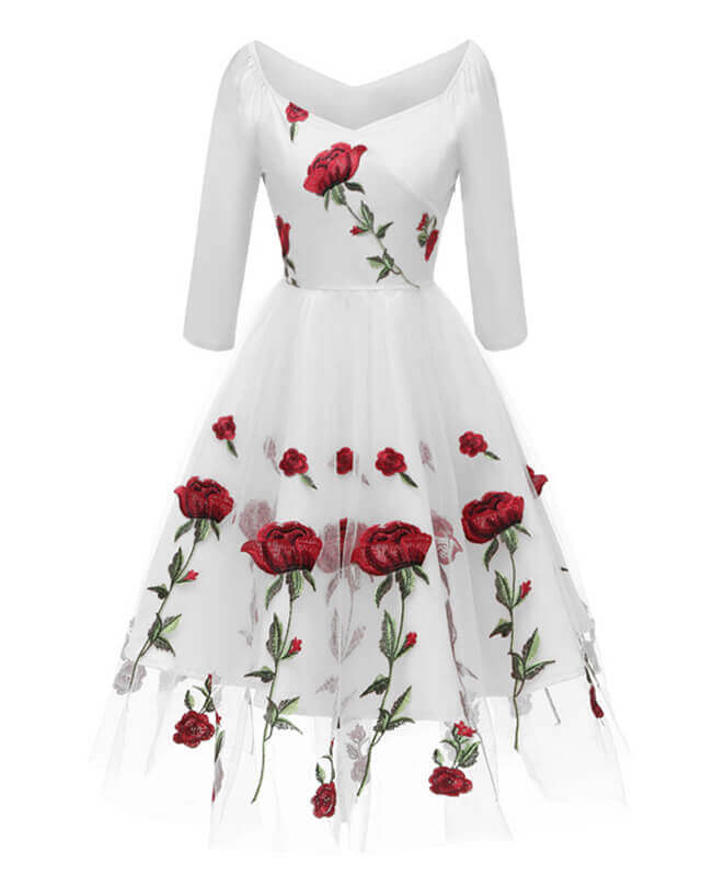 Vintage Style Mesh Rose Floral Dresses