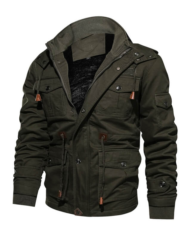 Washed Cotton Fleece Military Jacket