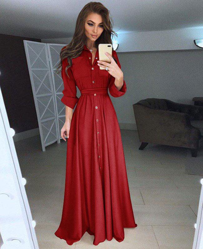 Button Down Maxi Shirt Dress Long Sleeve Maxi Dress Seamido