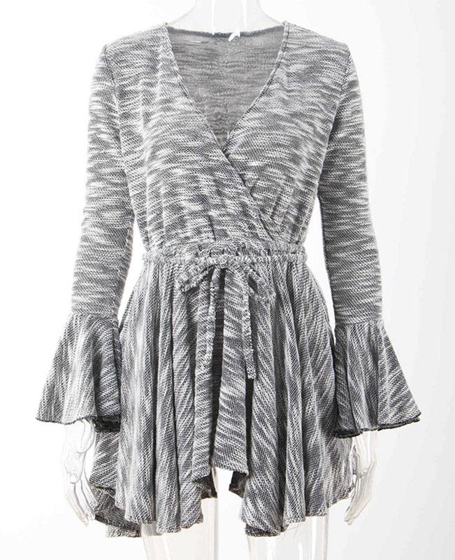 Ruffles V-Neck Swing Short Dress