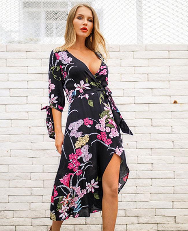 V-neck Chiffon Boho Cocktail Dresses