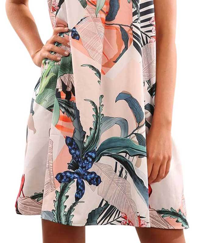 Floral Print Sleeveless Mini Halter Dress-3