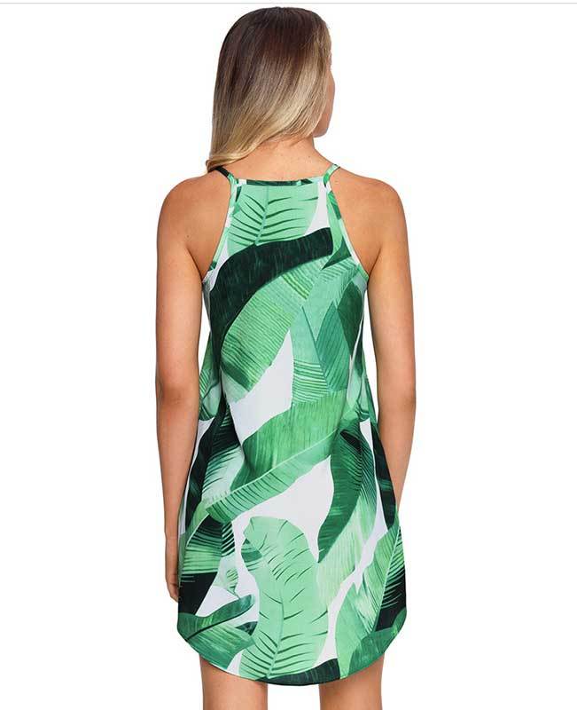 Leaf Print A-line Mini Dress-12