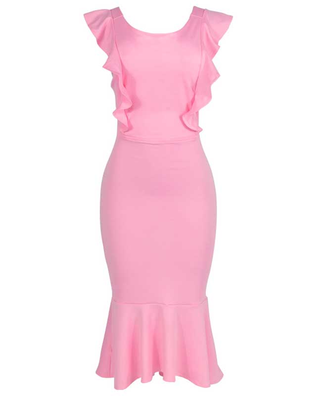 Ruffle Sleeveless Fishtail Bodycon Midi Dress
