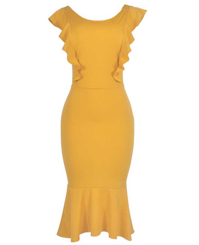 Ruffle Sleeveless Fishtail Bodycon Midi Dress