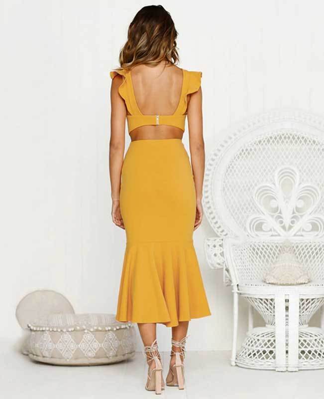 Ruffle Sleeveless Fishtail Bodycon Midi Dress