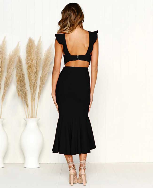Ruffle Sleeveless Fishtail Bodycon Midi Dress