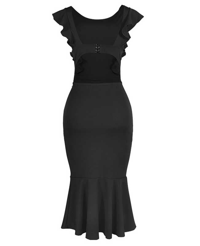 Ruffle Sleeveless Fishtail Bodycon Midi Dress