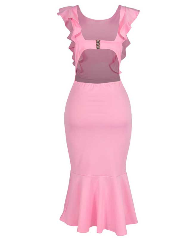 Ruffle Sleeveless Fishtail Bodycon Midi Dress