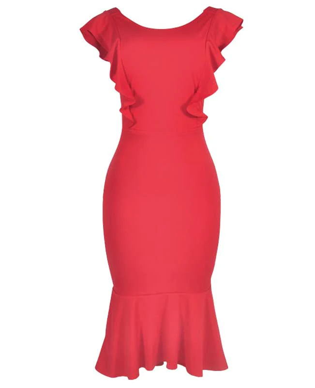 Ruffle Sleeveless Fishtail Bodycon Midi Dress