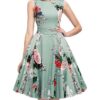 Floral Print Self-Tie Sleeveless Vintage Green Dress