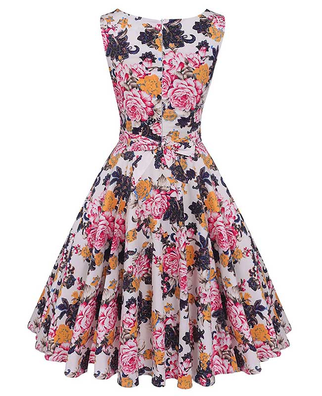 Floral Print Self-Tie Sleeveless Vintage Green Dress
