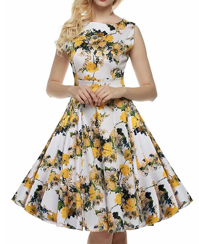 Floral Print Self-Tie Sleeveless Vintage Green Dress