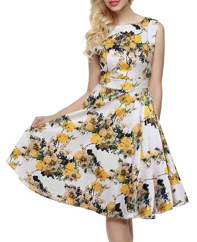 Floral Print Self-Tie Sleeveless Vintage Green Dress