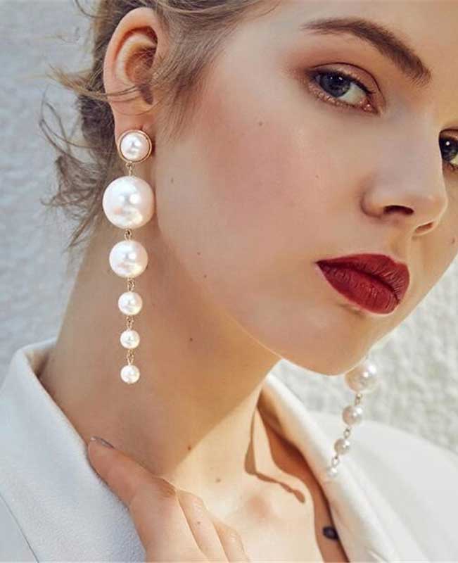 Big Simulated Pearl Drop Earrings