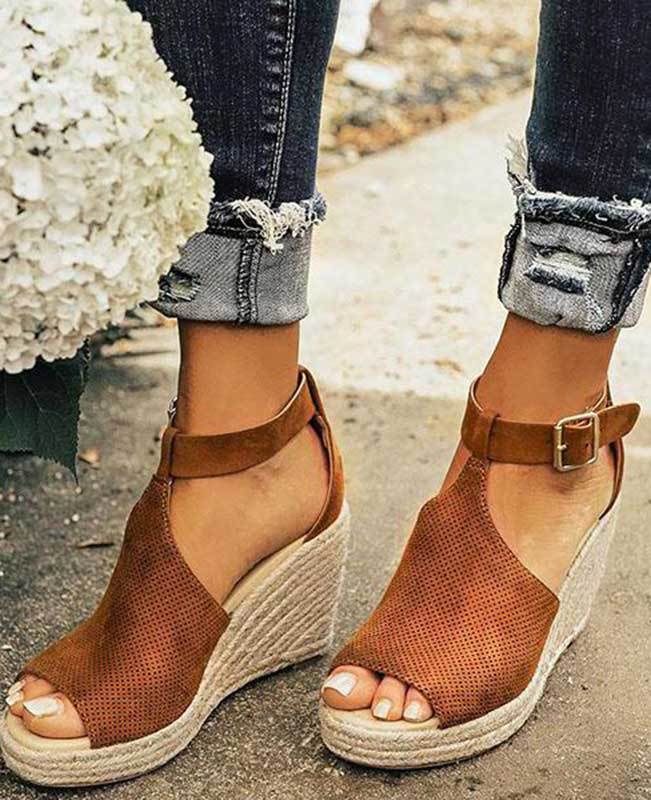 Buckle Platform Wedge Sandals