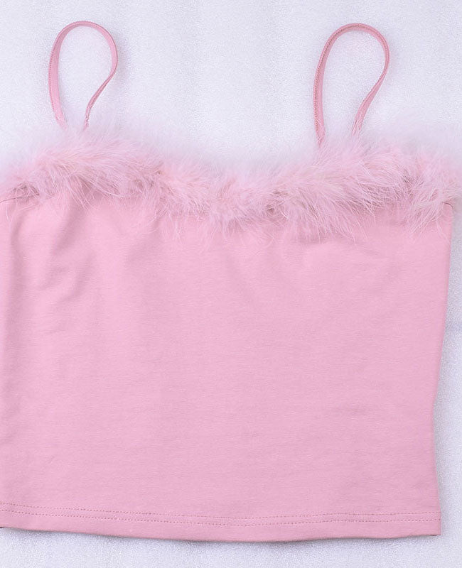 Faux Fur Pink Crop Top