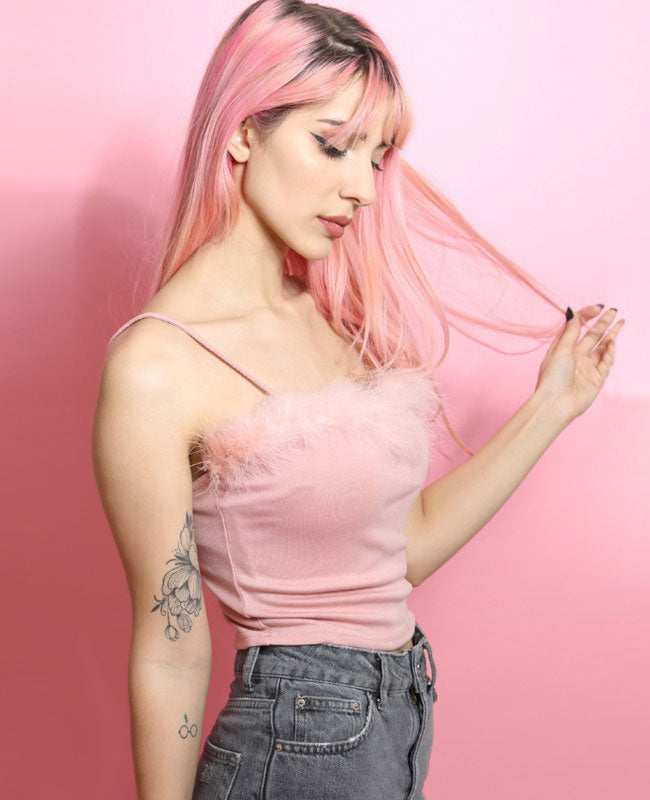 Faux Fur Pink Crop Top