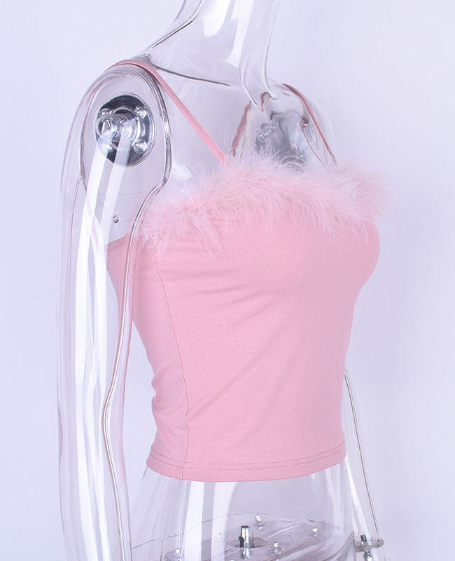 Faux Fur Pink Crop Top