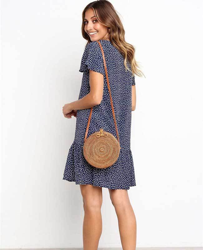 V Neck Button Floral Mini Dress
