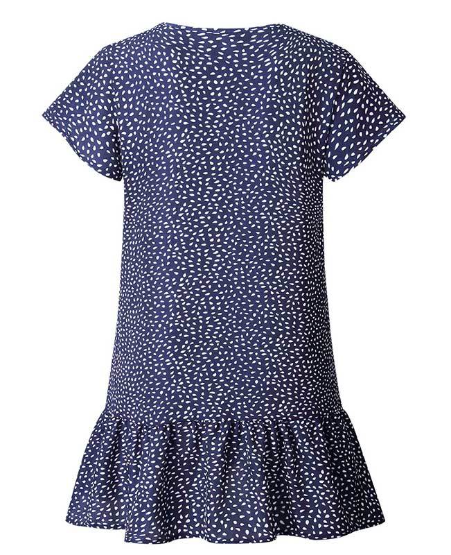 V Neck Button Floral Mini Dress