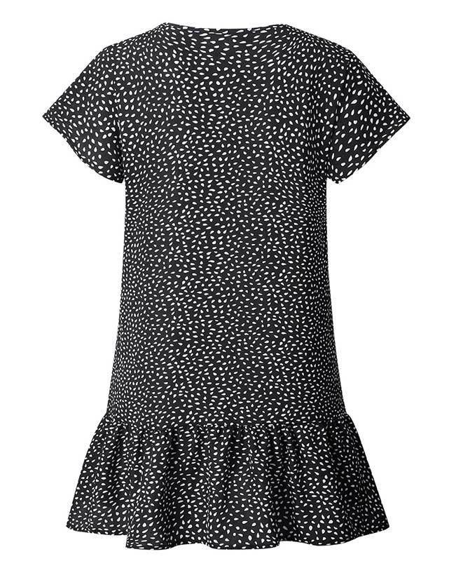V Neck Button Floral Mini Dress